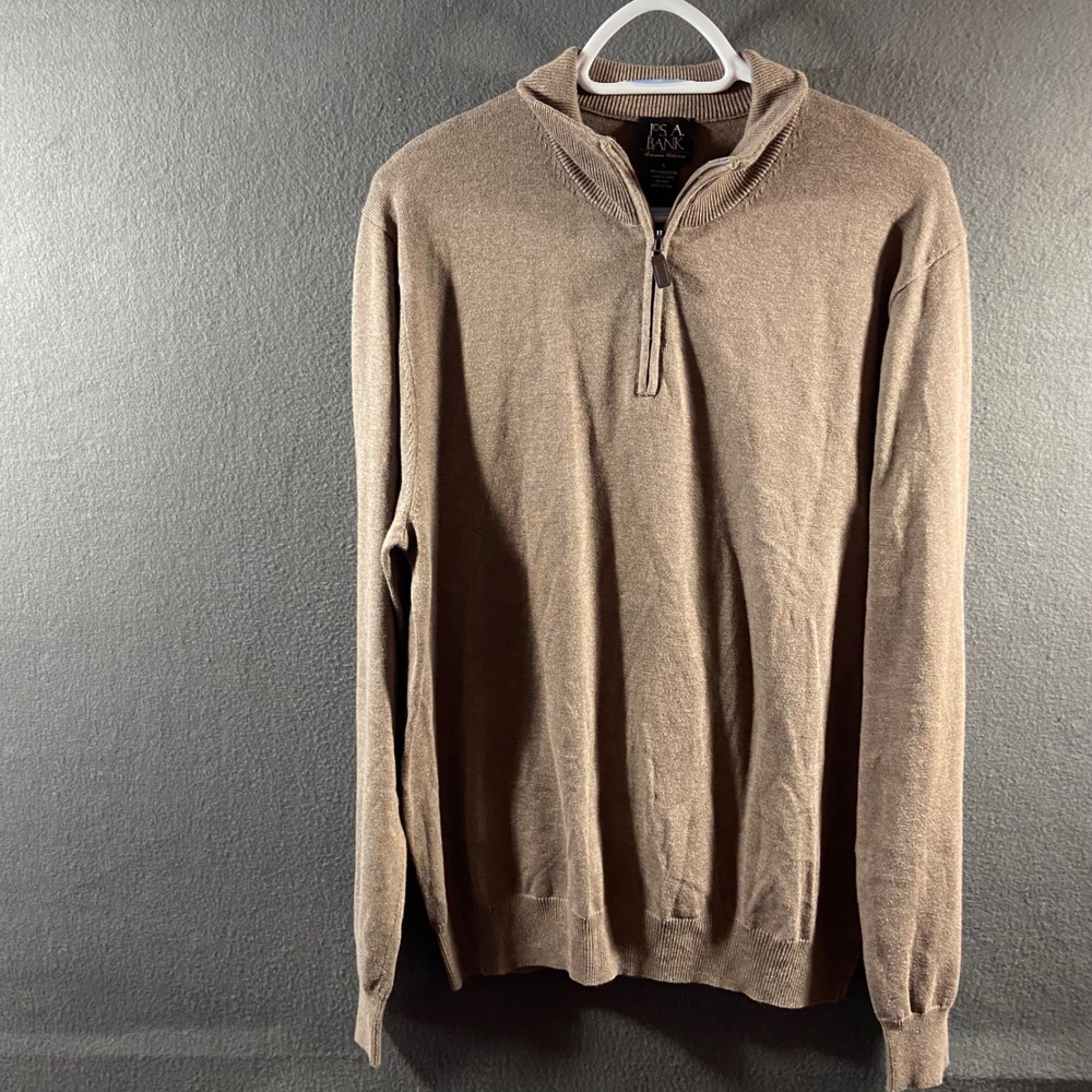 Jos. A. Bank pima cotton quarter zip Sweater large Mock Neck Brown capsule